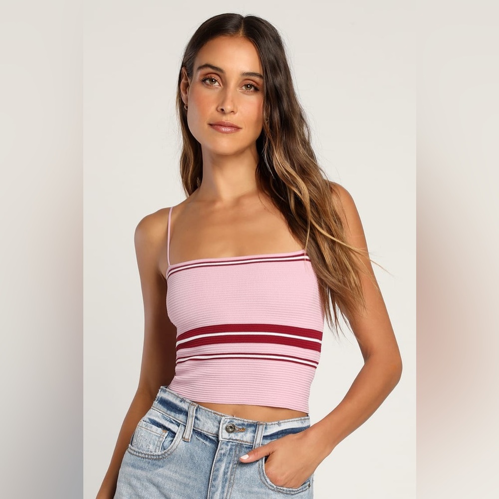 Mauve Pink Striped Ribbed Crop Top